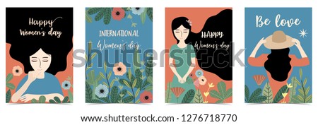 Ornage blue International Happy Women's Day with women,flower and leaf