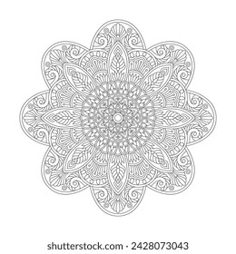 Ornamen Zen Blossoms Mandala Coloring Book Page for kdp Book Interior. Peaceful Petals, Ability to Relax, Brain Experiences, Harmonious Haven, Peaceful Portraits, Blossoming Beauty mandala design.