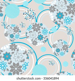 The ornament of abstract circle rings seamless pattern -vector illustration. Inside the circles pattern of geometric flowers