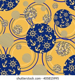 Ornament of abstract circle seamless pattern -vector illustration. Anchor helm sea gold pattern and background.