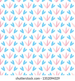 Ornament with abstract flowers. Seamless pattern with petal and flower on white background. Vector hand drawing print