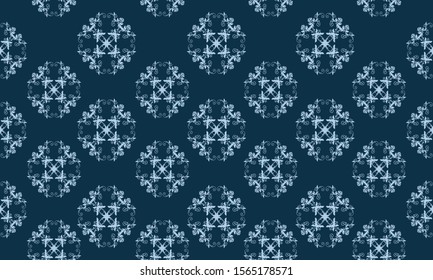 Ornament abstract leaf floral pattern, on a dark blue background.
