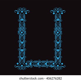 Ornament alphabet fonts neon letter U