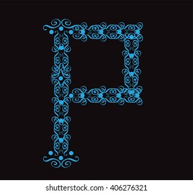 Ornament alphabet fonts neon letter P