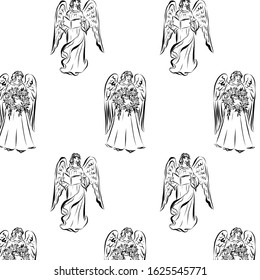 Ornament with angel. Paper pattern for religious holidays - Easter, Christmas. Biblical heavenly symbol of man with wings. 