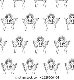 Ornament with angel. Paper pattern for religious holidays - Easter, Christmas. Biblical heavenly symbol of man with wings. 