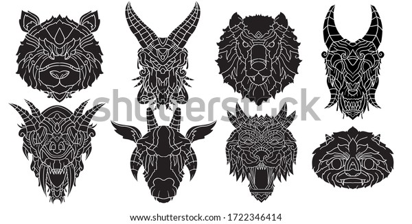 Ornament Animal Head Tribal Tattoo Design Stock Vector Royalty Free 1722346414