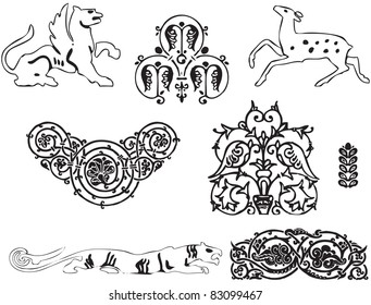 Ornament with animals for the design works. Vector illustration.