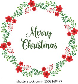 Ornament art of red flower frame, for decoration of invitation card merry christmas. Vector