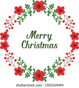 Ornament art of red flower frame, for decoration of invitation card merry christmas. Vector