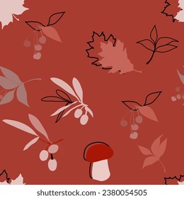 Ornament with autumn motifs. Seamless Pattern. Image on white and colored background. Vector.