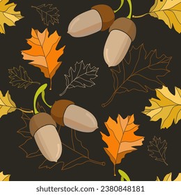 Ornament with autumn motifs. Seamless Pattern. Image on white and colored background. Vector.