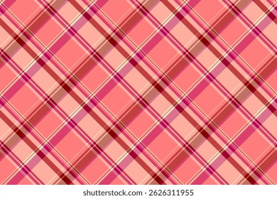 Ornament background plaid seamless, celtic textile vector fabric. Contemporary tartan texture pattern check in red and pale violet red colors palette.