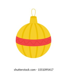 Ornament ball round icon vector illustration. Holiday, seasonal, winter, festive christmas decoration. Isolated cartoon graphic.