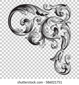 Ornament in baroque style on transparent background isolated vector illustration