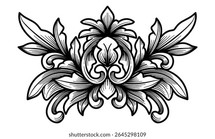 Ornament Baroque Victorian Damask Engraving. Vintage border floral pattern frame border Flourish engraved scroll ornamental. Vector line art pattern arabesque filigree, calligraphic, swirl element