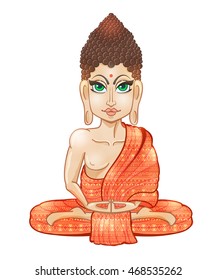 Ornament beautiful card with Buddha. Geometric element hand drawn. Medallion, yoga, india, arabic, lotus