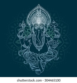 Ornament beautiful card with God Ganesha. Geometric element hand drawn. Perfect  cards for any other kind of design, birthday and other holiday, kaleidoscope,  medallion, yoga, india, arabic