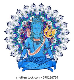 Ornament beautiful card with God Shiva. Illustration of Happy Maha Shivaratri. Mahashivaratri festival. Hinduism in India. Mediation