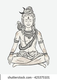 Ornament beautiful card with God Shiva. Illustration of Happy Maha Shivaratri. Mahashivaratri festival. Hinduism in India. Mediation, ornament illustration