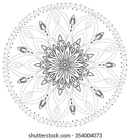 Ornament beautiful card with mandala. Dotted template coloring book pages. Perfect  cards for any other kind of design, birthday and other holiday, kaleidoscope,  medallion, yoga, india, arabic