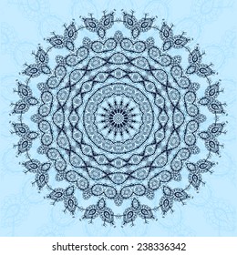 Ornament beautiful card with mandala. Flake of snow made in vector. Perfect  cards for any other kind of design, birthday and other holiday, kaleidoscope,  medallion, yoga, india, arabic