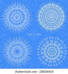 Ornament beautiful card with mandala. Flake of snow made in vector. Perfect  cards for any other kind of design, birthday and other holiday, kaleidoscope,  medallion, yoga, india, arabic