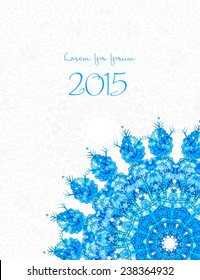 Ornament beautiful card with mandala. Flake of snow made in vector. Perfect  cards for any other kind of design, birthday and other holiday, kaleidoscope,  medallion, yoga, india, arabic