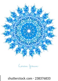 Ornament beautiful card with mandala. Flake of snow made in vector. Perfect  cards watercolor for any other kind of design, birthday and other holiday, kaleidoscope, yoga, india, arabic