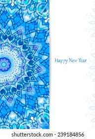 Ornament beautiful card with mandala. Flake of snow made in vector. Perfect  cards watercolor for any other kind of design, birthday and other holiday, kaleidoscope, yoga, india, arabic