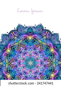 Ornament beautiful card with mandala. Geometric circle element made in vector. Perfect cards for any other kind of design, birthday and other holiday, kaleidoscope,  Watercolor, yoga, india, arabic
