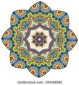 Ornament beautiful  card with mandala. Geometric circle element made in vector. Perfect  cards for any other kind of design, birthday and other holiday, kaleidoscope,  medallion, yoga, india, arabic