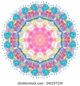 Ornament beautiful card with mandala. Geometric circle element made in vector. Perfect cards for any other kind of design, birthday and other holiday, kaleidoscope,  Watercolor, yoga, india, arabic
