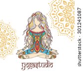 Ornament beautiful card with Vector yoga. Geometric element hand drawn. Perfect  cards for any other kind of design, birthday and other holiday, kaleidoscope,  medallion, yoga, india, arabic