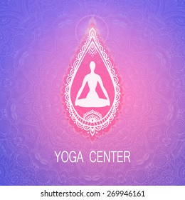 Ornament beautiful card with Vector yoga. Geometric element hand drawn. Perfect  cards for any other kind of design, birthday and other holiday, kaleidoscope,  medallion, yoga, india, arabic
