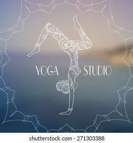 Ornament beautiful card with Vector yoga. Geometric element hand drawn. Perfect  cards for any other kind of design, birthday and other holiday, kaleidoscope,  medallion, yoga, india, arabic