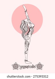 Ornament beautiful card with Vector yoga. Geometric element hand drawn. Perfect  cards for any other kind of design, birthday and other holiday, kaleidoscope,  medallion, yoga, india, arabic