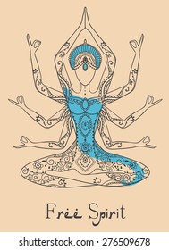 Ornament beautiful card with Vector yoga. Geometric element hand drawn. Perfect  cards for any other kind of design, birthday and other holiday, kaleidoscope,  medallion, yoga, india, arabic