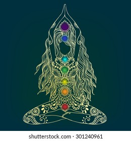 Ornament beautiful card with Vector yoga. Geometric element hand drawn. Perfect  cards for any other kind of design, birthday and other holiday, kaleidoscope,  medallion, yoga, india, arabic