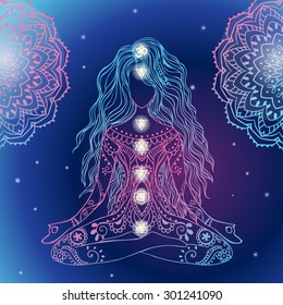 Ornament beautiful card with Vector yoga. Geometric element hand drawn. Perfect  cards for any other kind of design, birthday and other holiday, kaleidoscope,  medallion, yoga, india, arabic