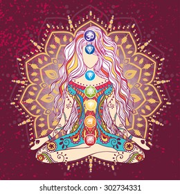 Ornament beautiful card with Vector yoga. Geometric element hand drawn. Perfect  cards for any other kind of design, birthday and other holiday, kaleidoscope,  medallion, yoga, india, arabic