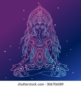 Ornament beautiful card with Vector yoga. Geometric element hand drawn. Perfect  cards for any other kind of design, birthday and other holiday, kaleidoscope,  medallion, yoga, india, arabic