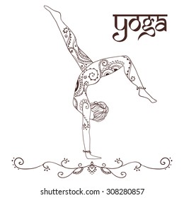 Ornament beautiful card with Vector yoga. Geometric element hand drawn. Perfect  cards for any other kind of design, birthday and other holiday, kaleidoscope,  medallion, yoga, india, arabic
