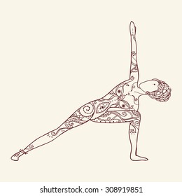 Ornament beautiful card with Vector yoga. Geometric element hand drawn. Perfect  cards for any other kind of design, birthday and other holiday, kaleidoscope,  medallion, yoga, india, arabic