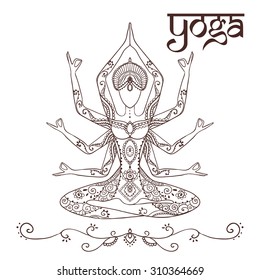 Ornament beautiful card with Vector yoga. Geometric element hand drawn. Perfect  cards for any other kind of design, birthday and other holiday, kaleidoscope,  medallion, yoga, india, arabic