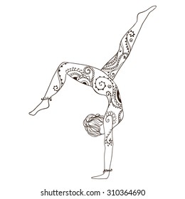 Ornament beautiful card with Vector yoga. Geometric element hand drawn. Perfect  cards for any other kind of design, birthday and other holiday, kaleidoscope,  medallion, yoga, india, arabic