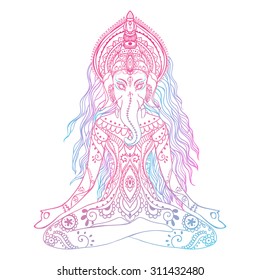 Ornament beautiful card with Vector yoga. Geometric element hand drawn. Perfect  cards for any other kind of design, birthday and other holiday, kaleidoscope,  medallion, yoga, india, arabic