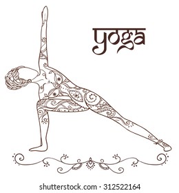 Ornament beautiful card with Vector yoga. Geometric element hand drawn. Perfect  cards for any other kind of design, birthday and other holiday, kaleidoscope,  medallion, yoga, india, arabic