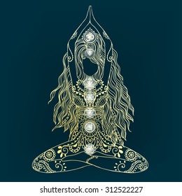 Ornament beautiful card with Vector yoga. Geometric element hand drawn. Perfect  cards for any other kind of design, birthday and other holiday, kaleidoscope,  medallion, yoga, india, arabic