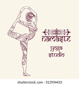 Ornament beautiful card with Vector yoga. Geometric element hand drawn. Perfect  cards for any other kind of design, birthday and other holiday, kaleidoscope,  medallion, yoga, india, arabic